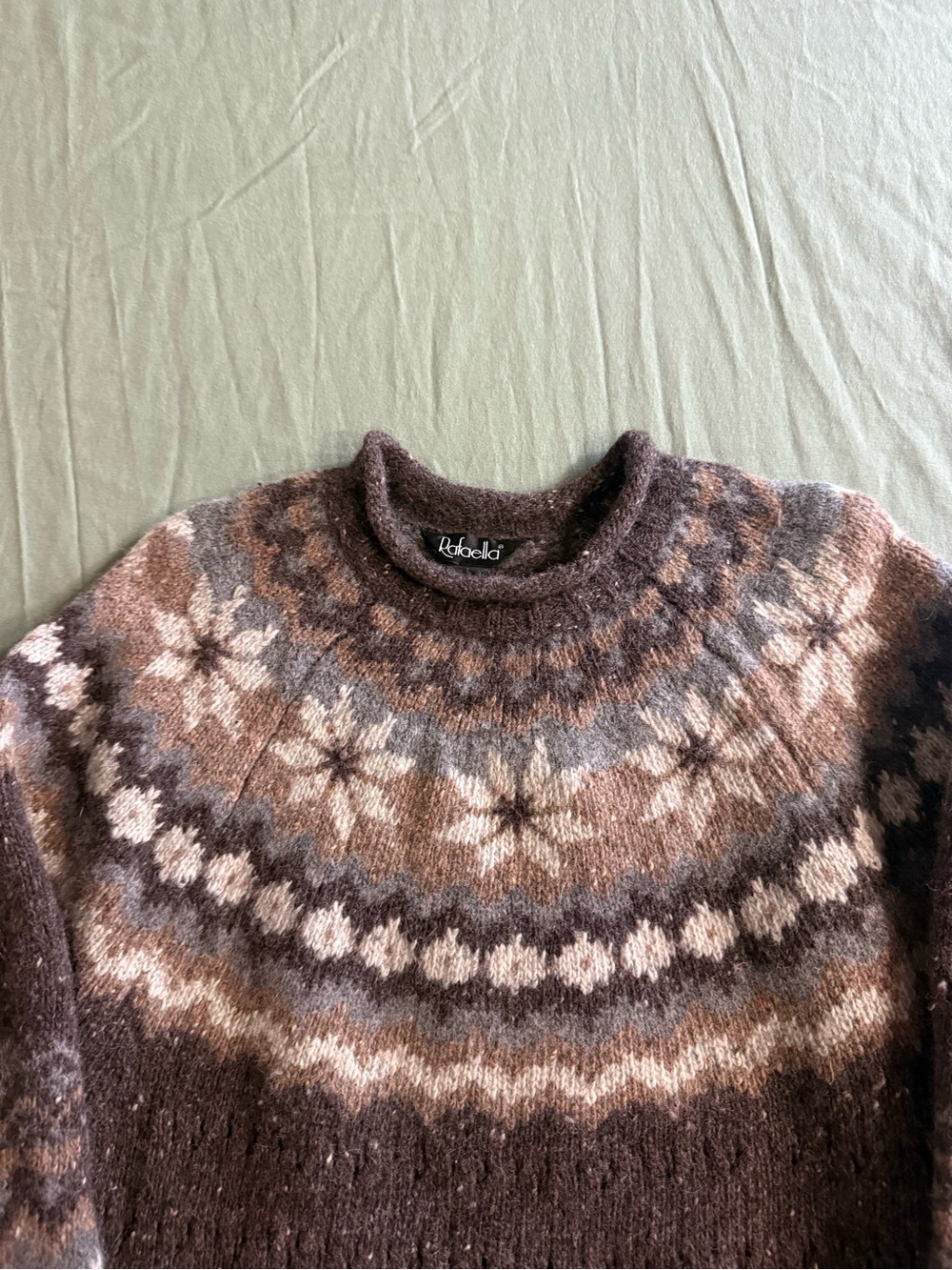 Women's Rafaella Vintage 90's Pattern Wool Pullover Sweater L - Picture 3 of 9